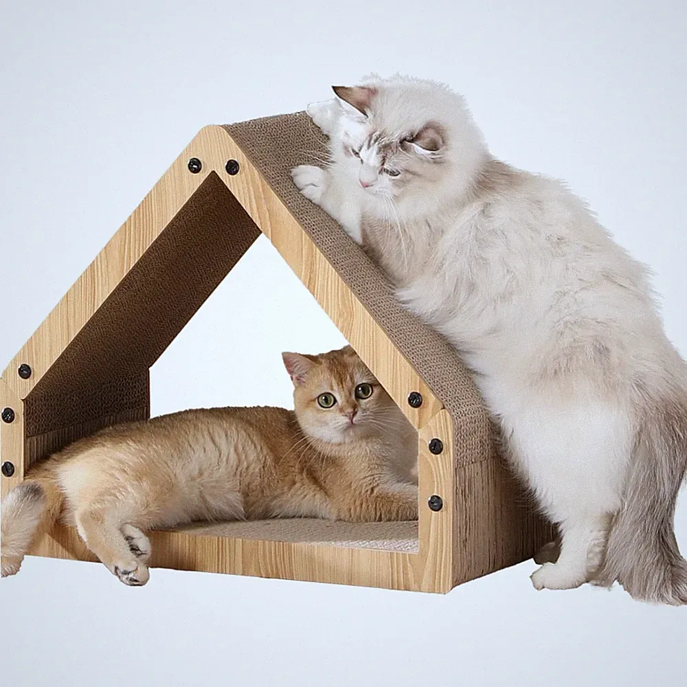 Kratzbrett Katzen, Extralange 42 cm Hausform Kratzpappe für Katzen, Cat Scrat...