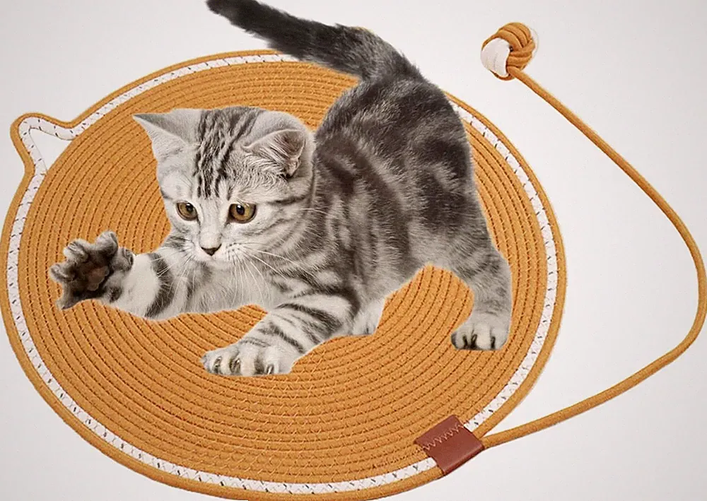 Kratzmatte Katze, Rundes Kratzbrett mit Baumwollseil, Katzen Kratzmatten Schlafe