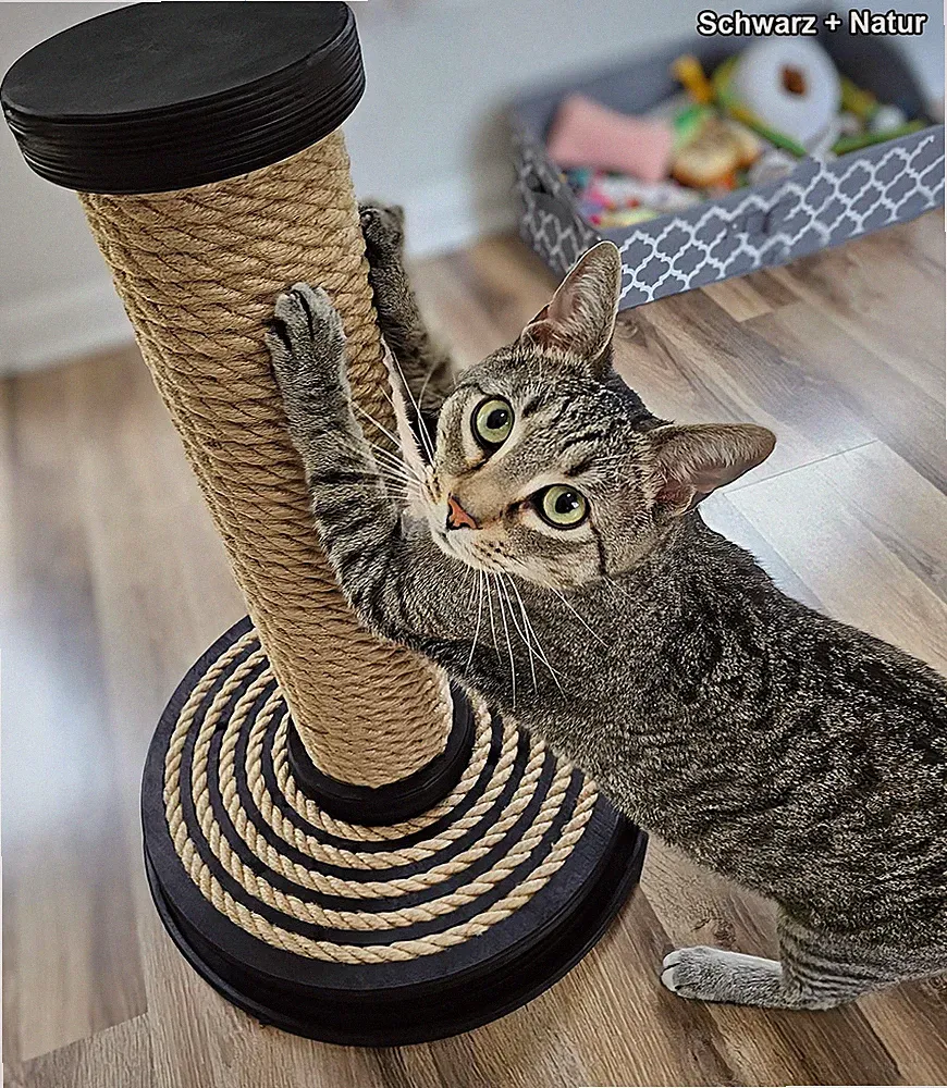 Kratzsäule aus Holz – Stabiler Kratzstamm mit Ball – Kratzspielzeug für Katzen
