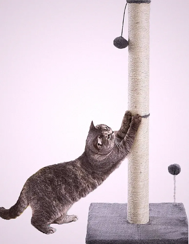 Kratzsäule für Katzen 80 cm Sisal Plüschball Kippsicher Klettern Cremeweiß XXL