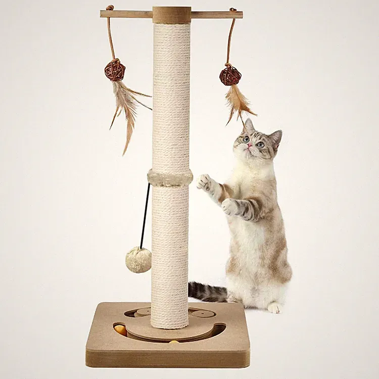 Kratzsäule für Katzen mit interaktiven Spielzeugen 63,0 cm beige modernes Design