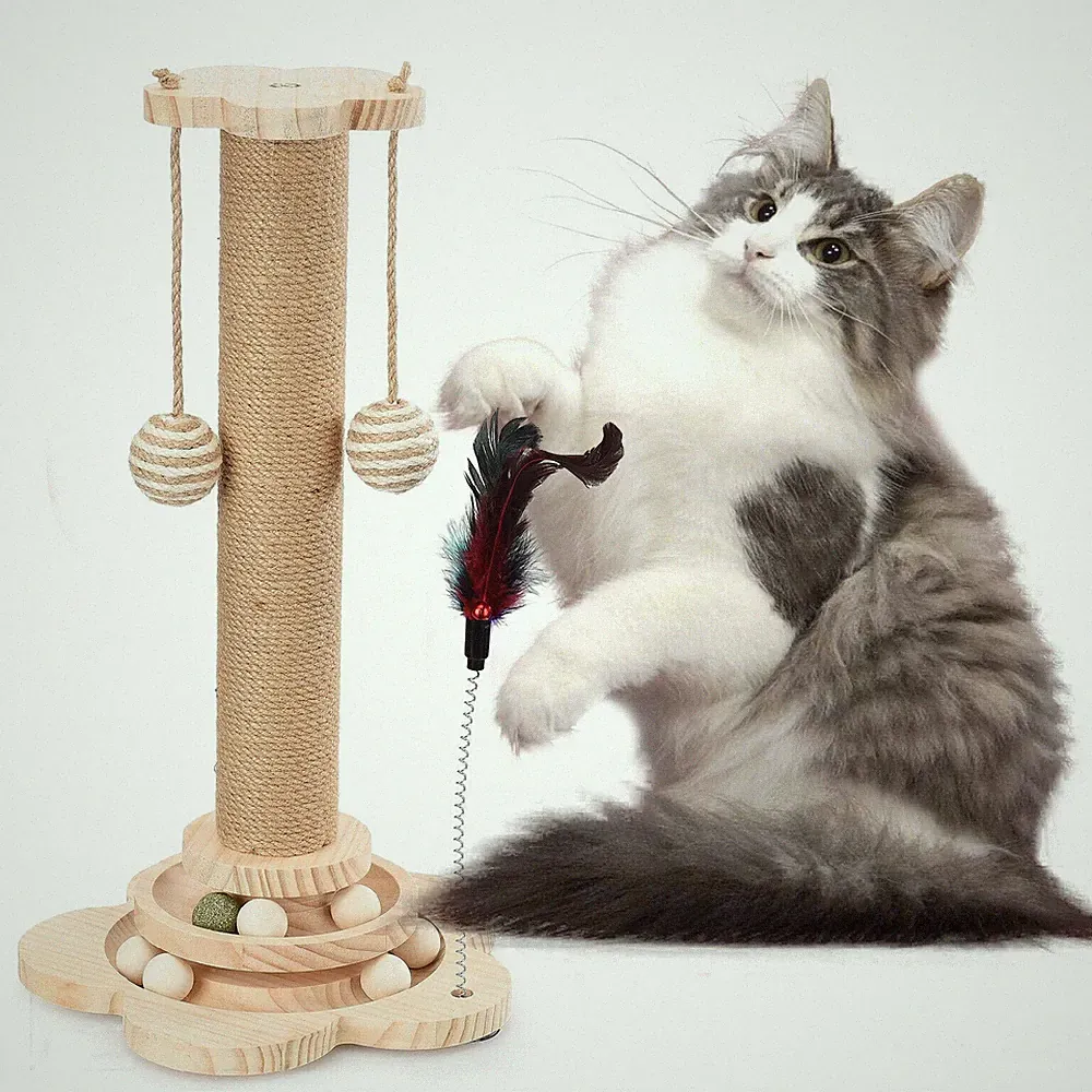 Kratzsäule interaktiv Kratzstamm für Katzen Kratzbaum Sisalstamm Katzenspielzeug