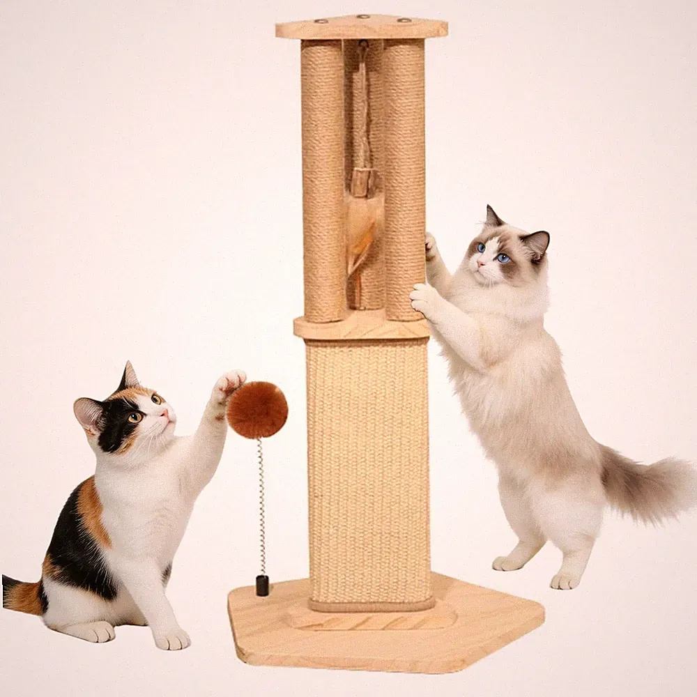 Kratzsäule Sisal Kratzstamm Katzen Kratzbaum 67cm mit Spielzeug und Holz Basis
