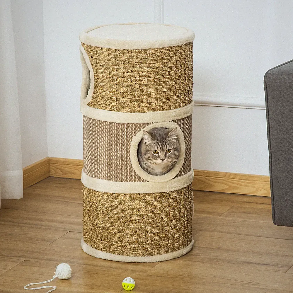 Kratztonne, Höhe 70 cm, Katzenkratzbaum für katzen 3 Ebenen Katzenbaum Kletterba