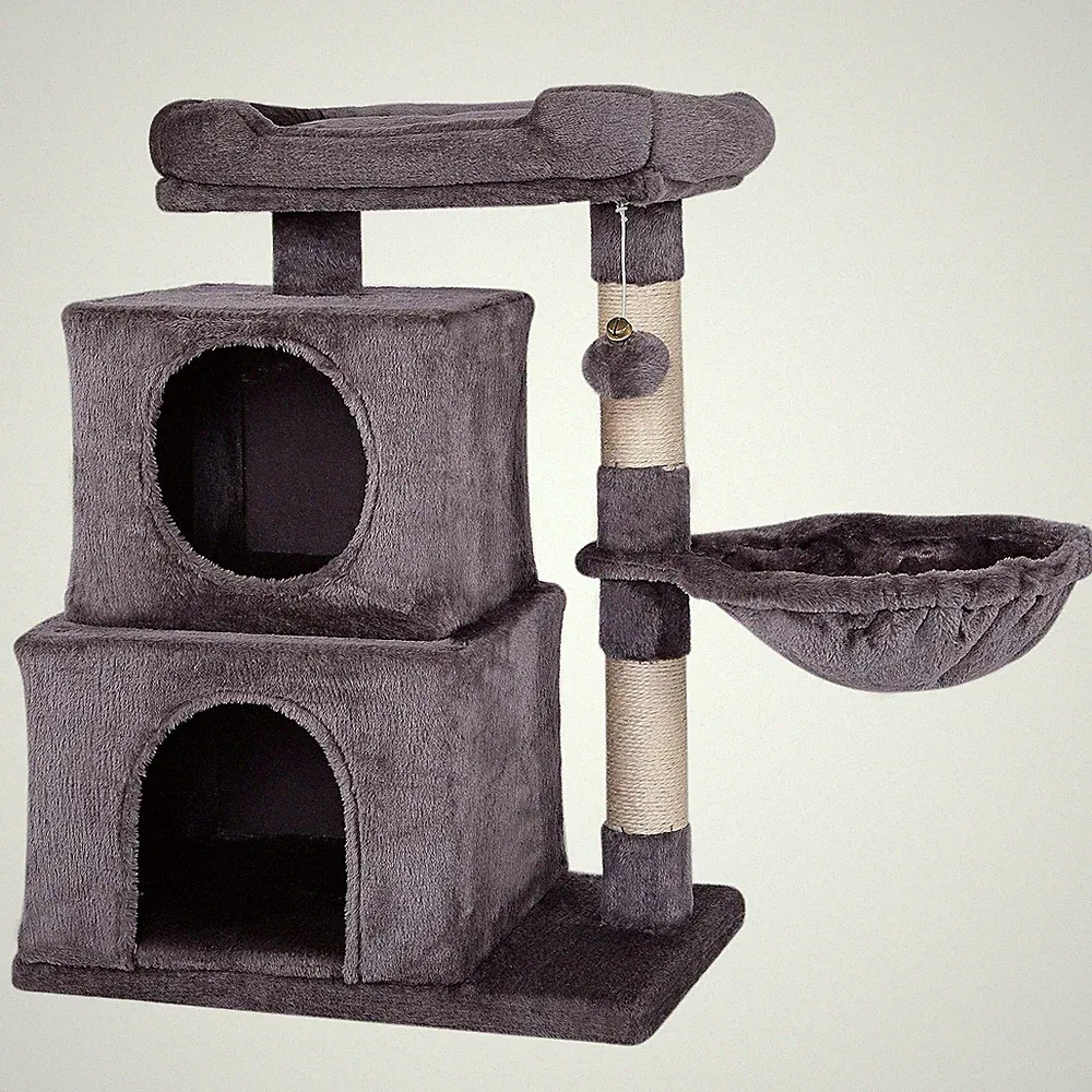 lionto Katzenkratzbaum mit Plüschball inkl. Glocke und Liege Höhe 70