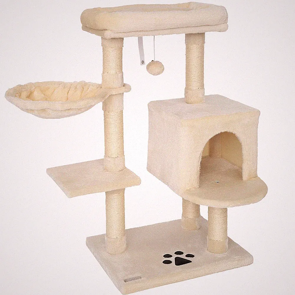 lionto Katzenkratzbaum mit Plüschball inklusive Glocke & Wandhalterung