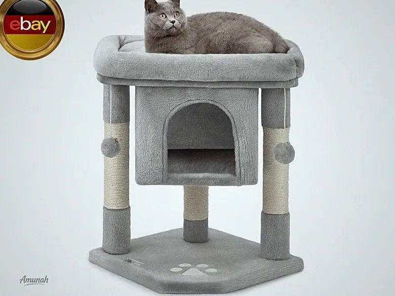 lionto Kratzbaum für Katzen mit Höhle & 2 Plüschballen inkl. Glöckchen, Höh