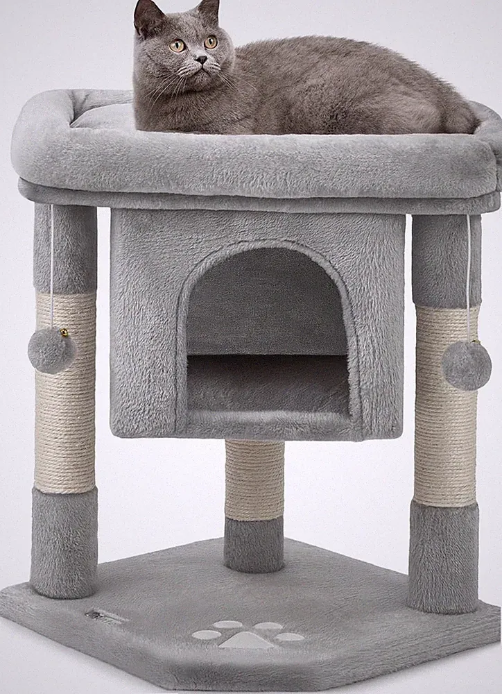 Lionto Kratzbaum Für Katzen Mit Höhle & 2 Plüschballen Inkl. Glöckchen, Höhe 60
