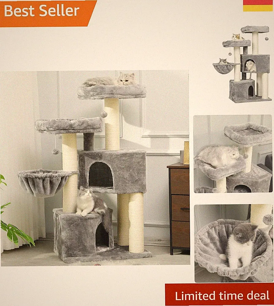 Luxuriöser Kratzbaum XXL im modernen Design für große Katzen mit 2 Plattformen
