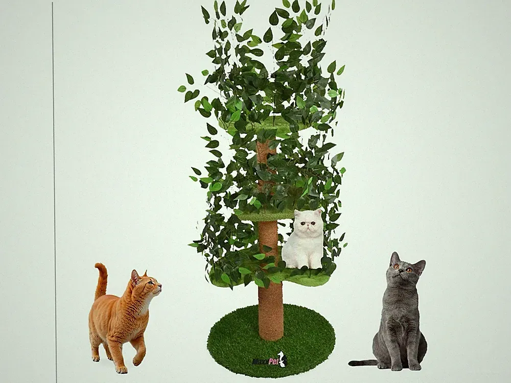 MaxxPet Jesse Kratzbaum mit Blättern Katzenkratzbaum Kletterbaum Turm 60x160cm