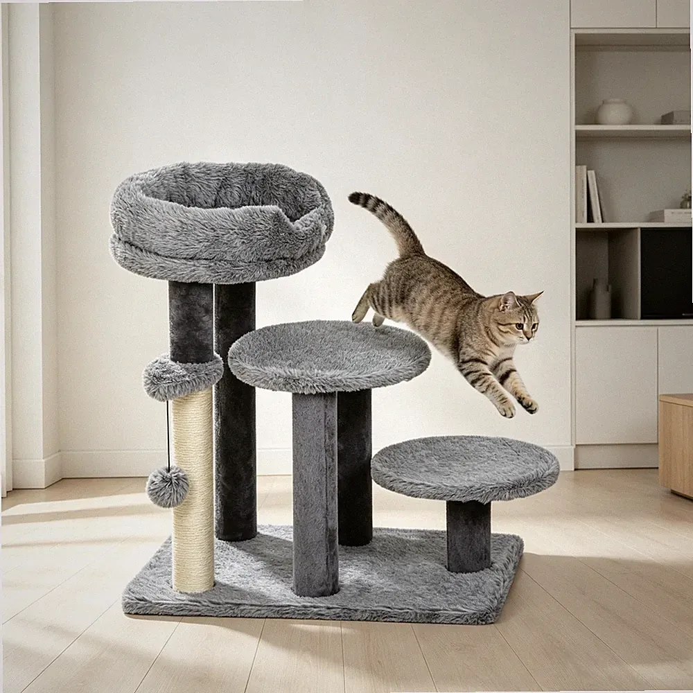 Mehr‑Ebenen Kratzbaum für Katzen Sisal‑Kratzsäulen mit Aussicht Liege Spielball