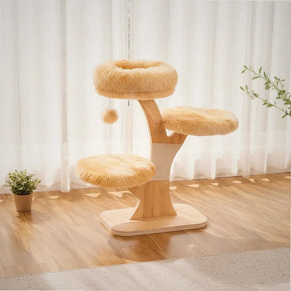 Mehrstöckiger Katzenbaum aus Sperrholz Stabil Katzenkratzbaum mit Sisalsäule