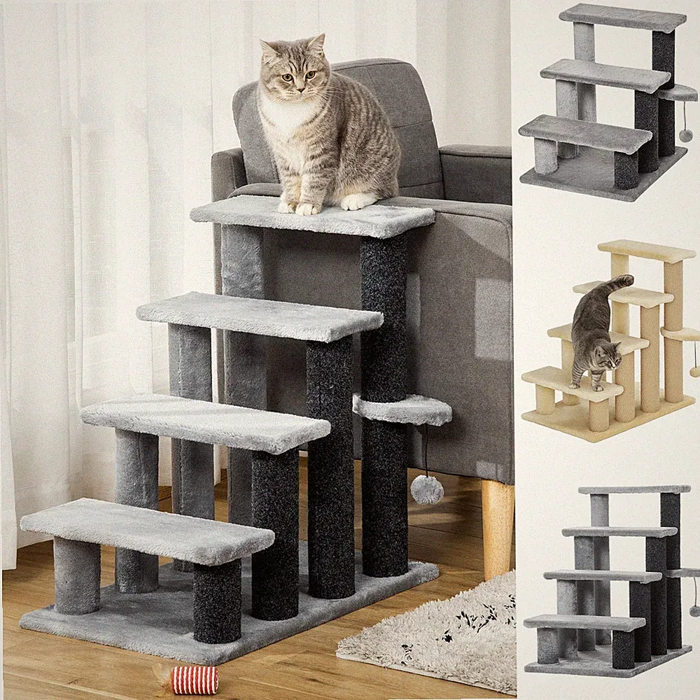 Mehrstufige Katzentreppe mit Kratzbäumen, Plattformen, Spielball, für Indoor Katzen