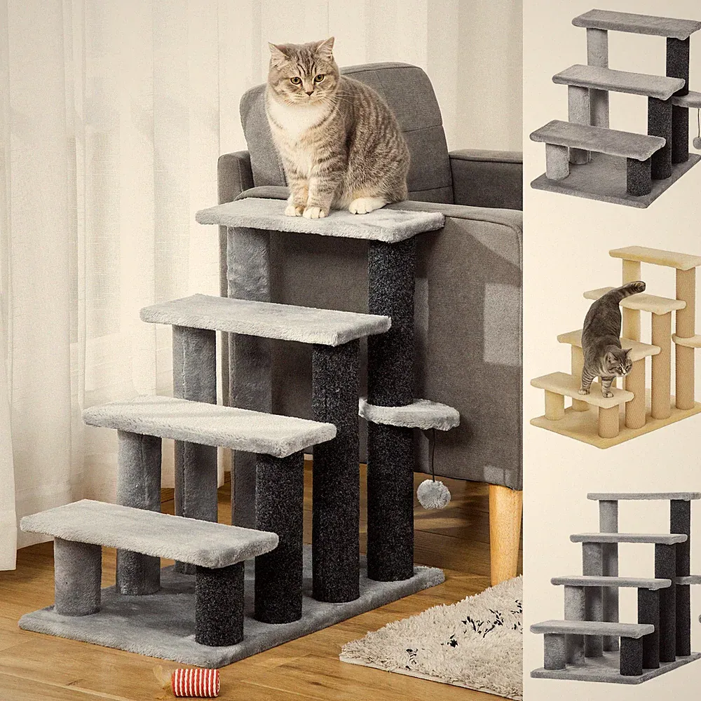 Mehrstufige Katzentreppe mit Kratzbäumen, Plattformen, Spielball, für Indoor Katzen