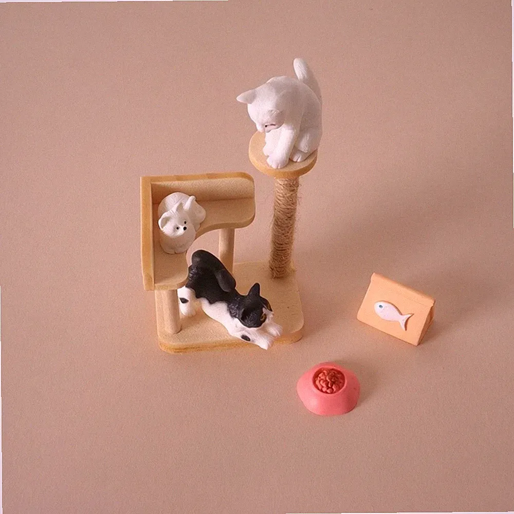 Miniatur-Kratzbaum aus Holz niedlich Puppenhaus-Möbel mini für Tabletop-Display