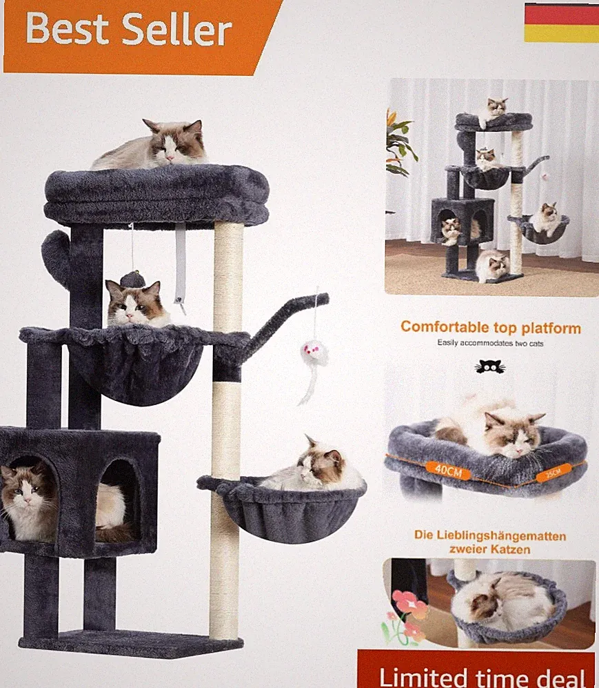 Moderne Katzenmöbel: 100 cm Kratzbaum mit Plattform, Höhle und Hängematten