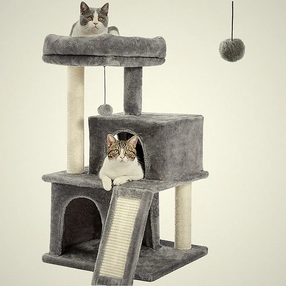 Moderne Katzenmöbel in Grau – Kratzbaum mit Komfort und Spielspaß für Katzen