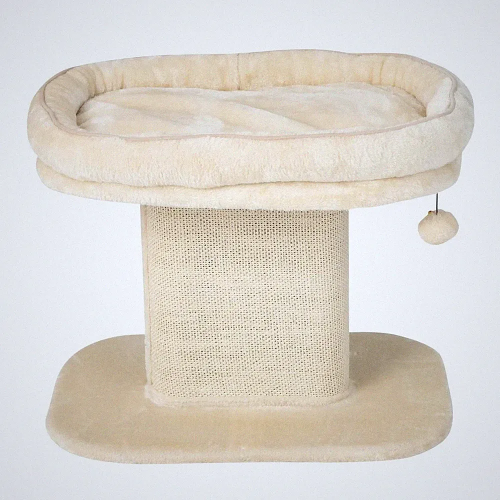 Moderner Kratzbaum mit Plüschsitzfläche und Sisal-Kratzplatte Beige 50 cm