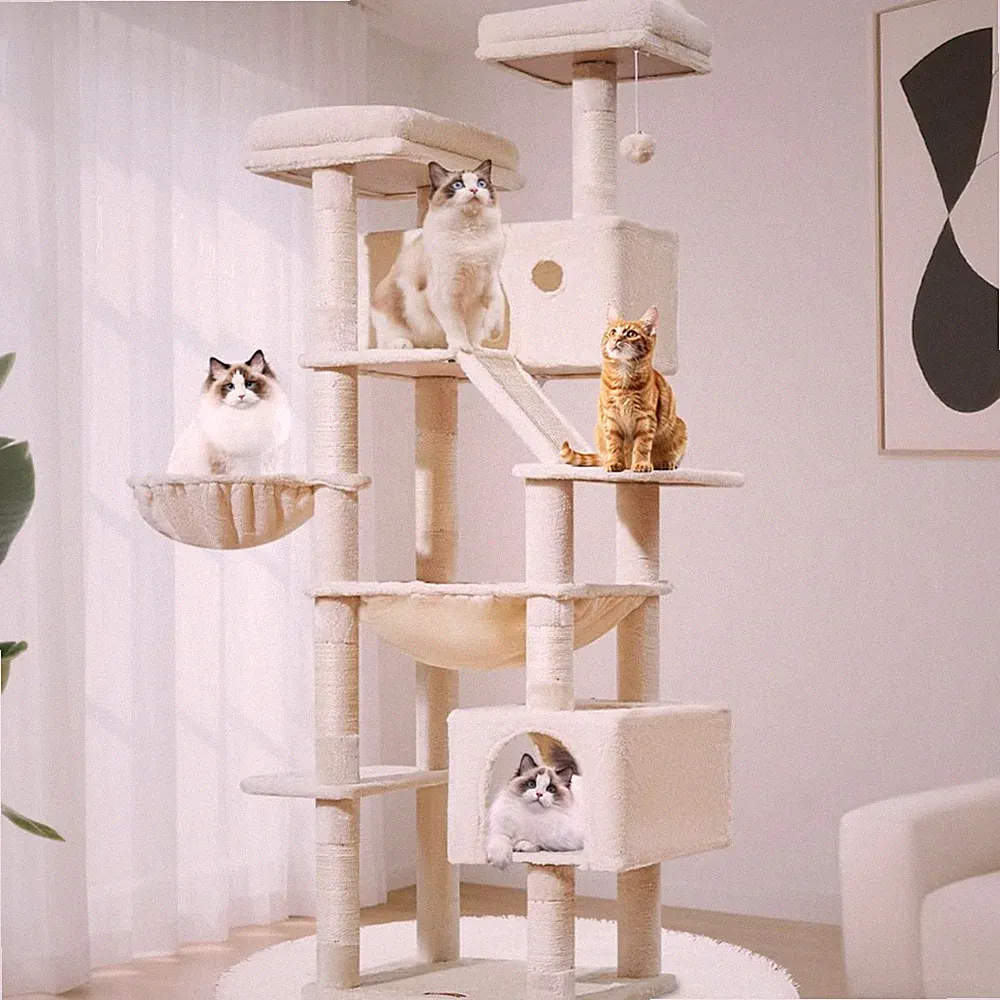 MS026LM 180 cm Large Cat Scratching Post Large Cats Stable with 2 Cat House,...