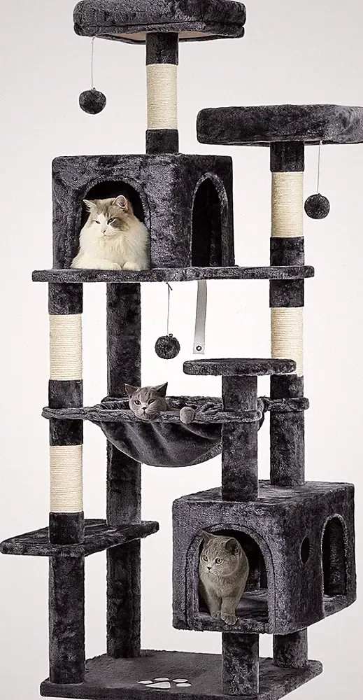 MSmask Kratzbaum groß, L Katzenbaum Stabil, Katzenkratzbaum mit 2 Plattformen, 2