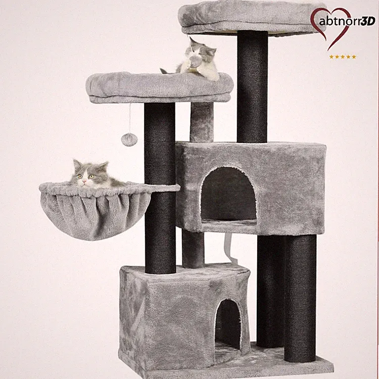 MSmask Kratzbaum XXL für Katzen mit 2 Plattformen, Plüsch, 60x40x126 cm, stabil