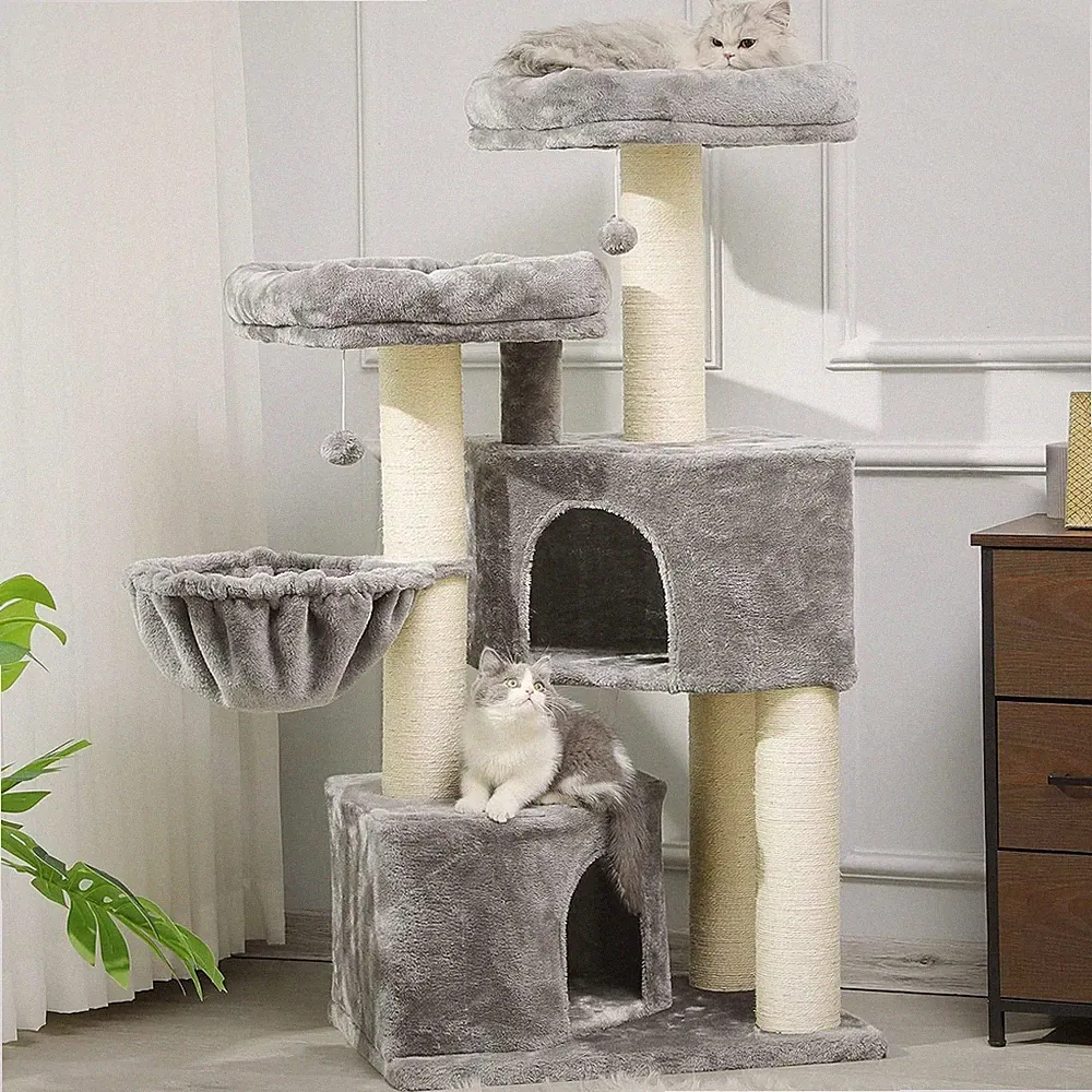 MSmask Kratzbaum XXL für Katzen mit 2 Plattformen, Sisalsäulen, 60x40x126 cm