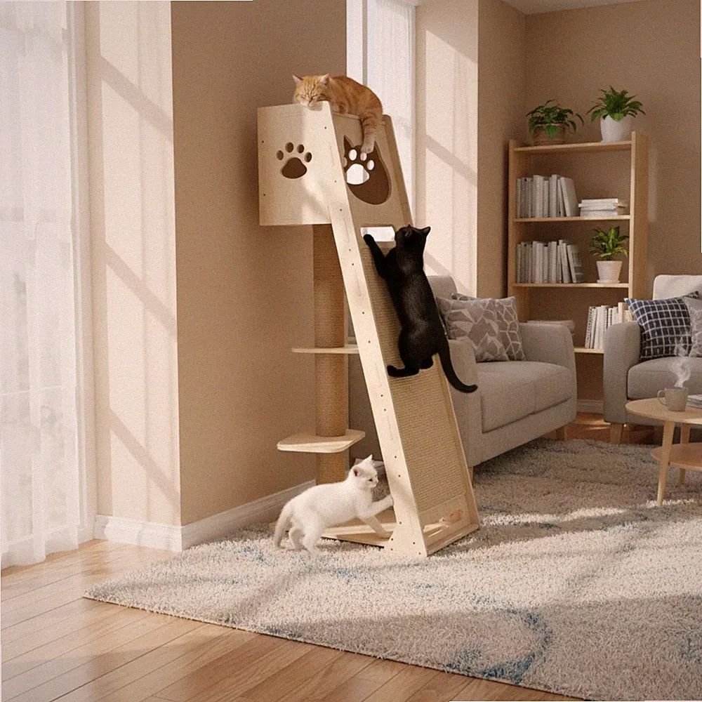 Multifunktions Katzen Kratbrett Design-Kratzmöbel Kletterturm Kratzbaum 150cm H