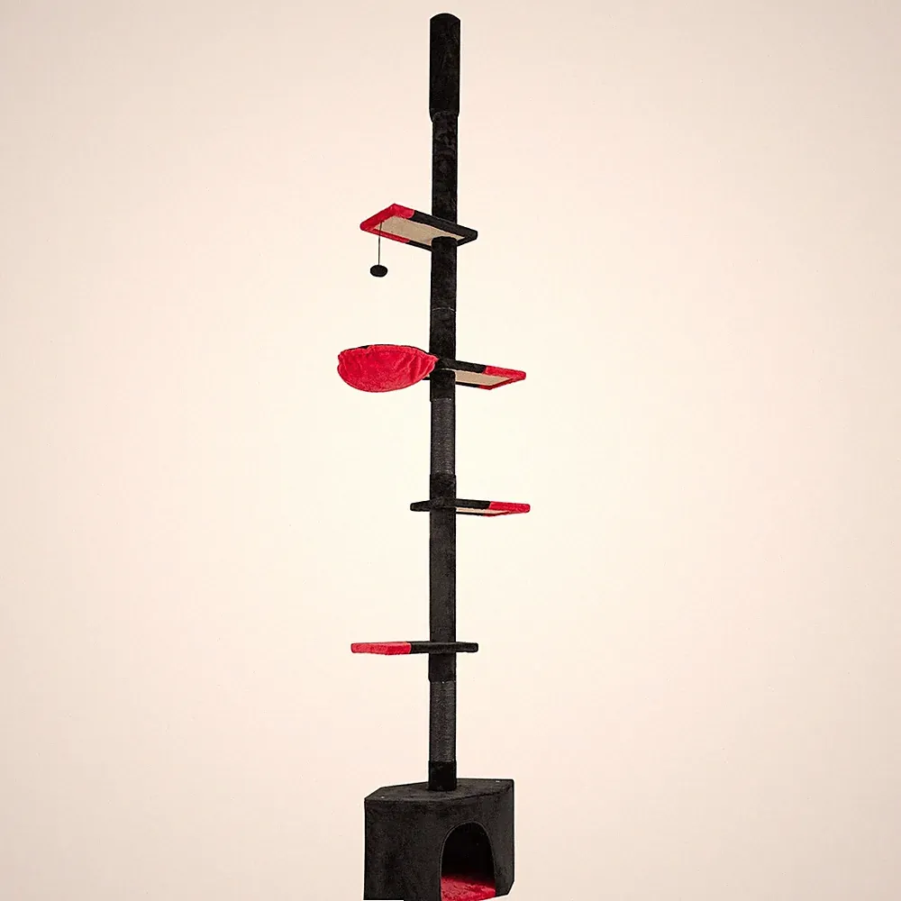Northix Katzenbaum Deckenhoch Verstellbar 5 Ebenen Kratzbaum Sisal Schwarz Rot