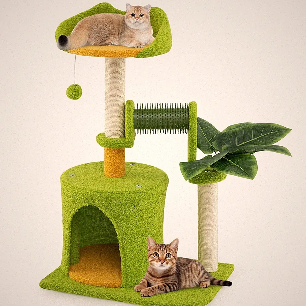 Northix Katzenbaum mit Blattern Hohle und Plattform Kratzbaum Grun Orange 79 cm