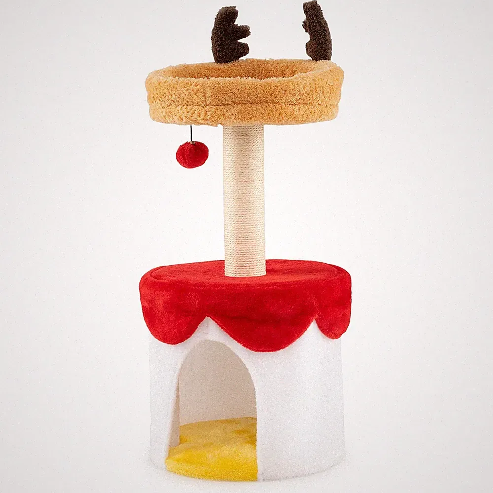 Northix Weihnachts-Kratzbaum 80 cm Sisal Katzenhaus Plüsch Weiß