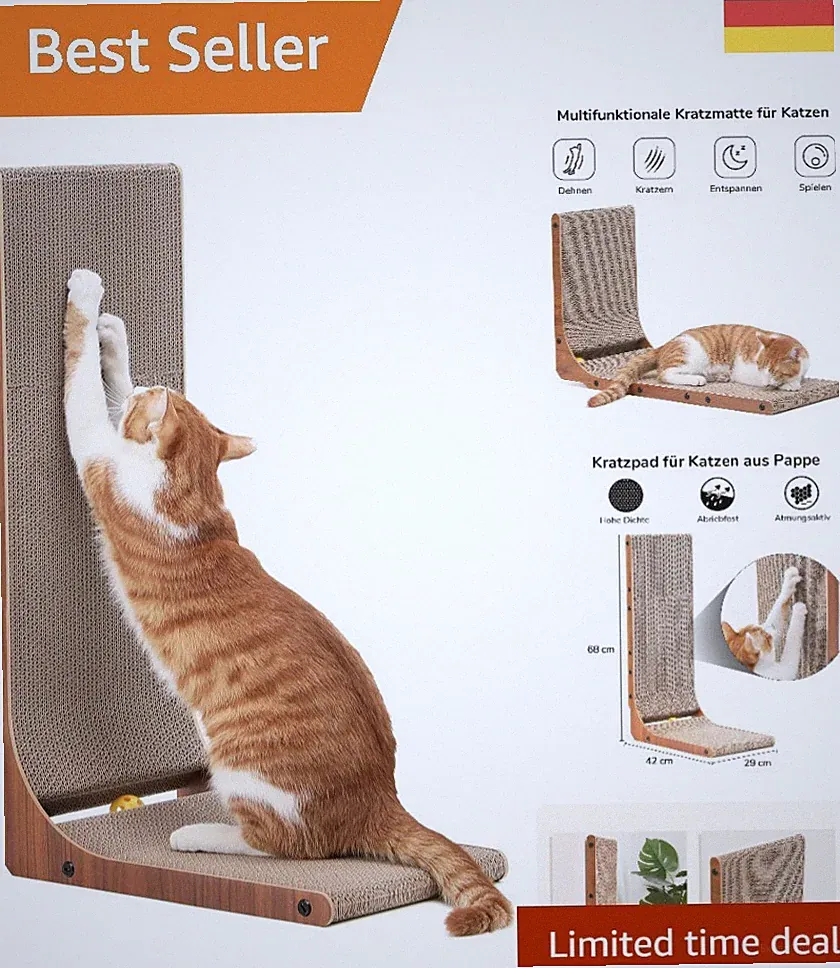 Nussbaumfarbenes Katzenkratzbrett, 68 cm - Sicher und langlebig für Katzen
