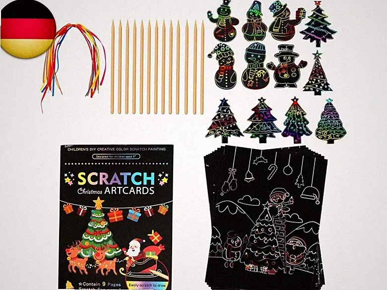 OPUHOHR Weihnachten Kratzbilder Set für Kinder, Weihnachtsbaum Schneemann