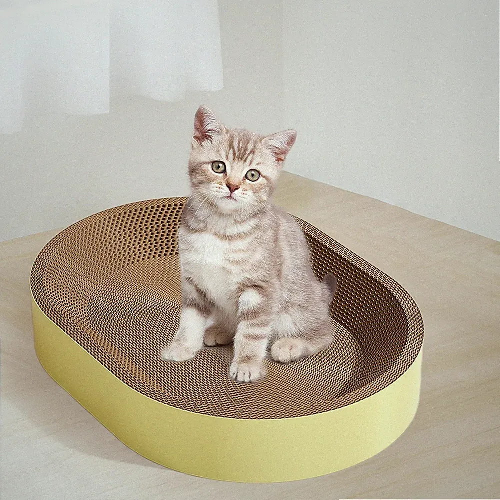 Ovaler Katzenkratzbaum aus Karton, Bett, Kratzbrett, Möbelschutz, Spiel