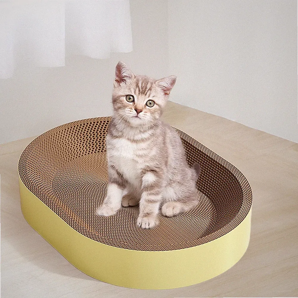 Ovaler Katzenkratzbaum aus Karton, Bett, Kratzbrett, Möbelschutz, Spiel