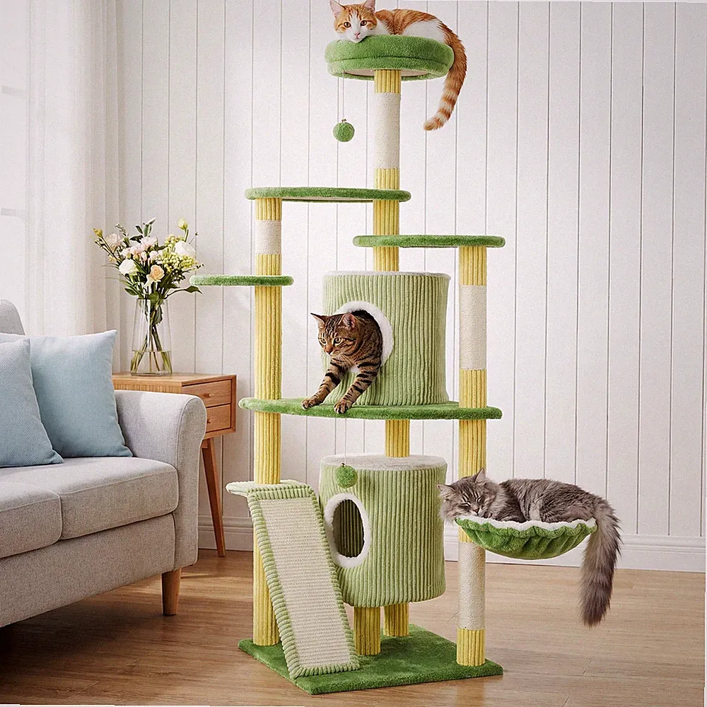 OYAJIA Grünes Luxus-Kratzbaum-Set, ideal für Haushalte mit mehreren Katzen