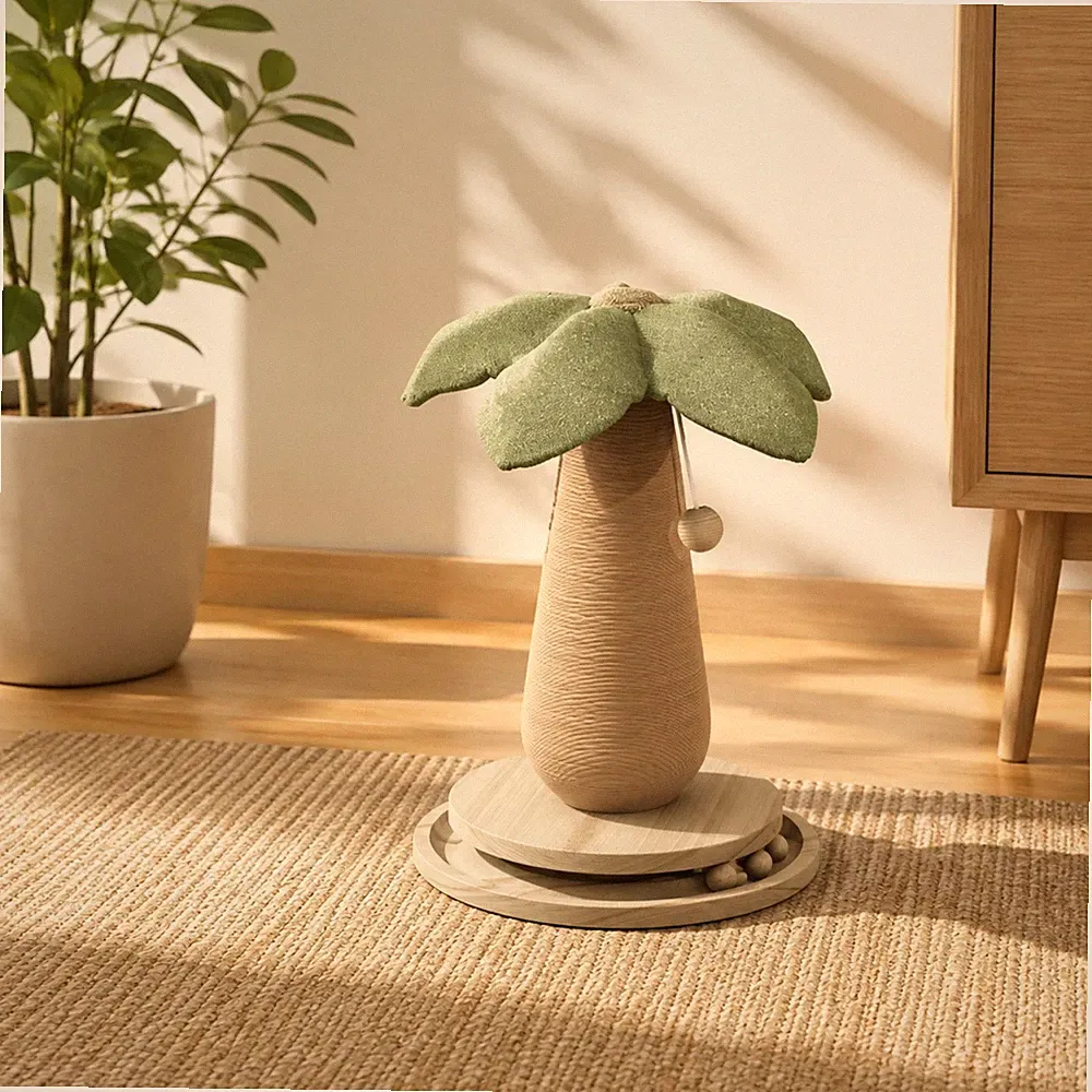 Palmen-Kratzbaum mit Kugelbahn aus Massivholz palmenförmiger Kratzstamm sturdy