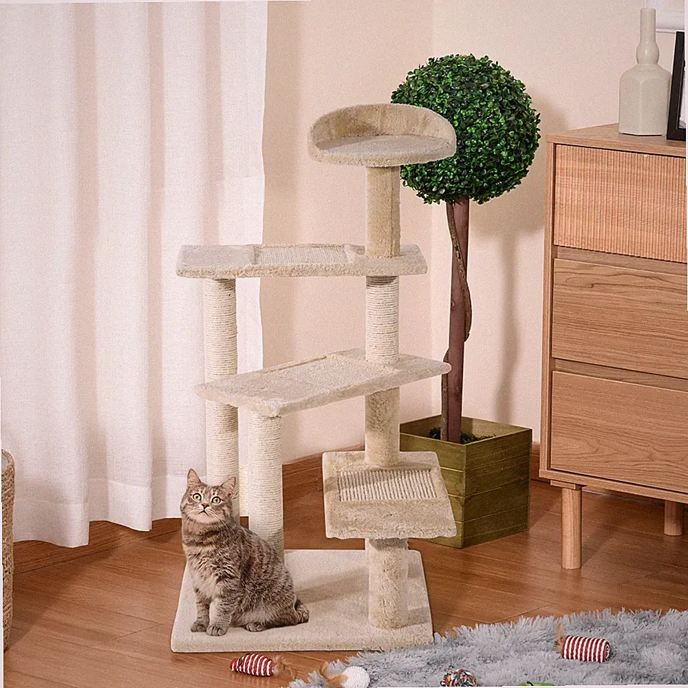 PawHut 100 cm Kratzbaum Indoor Kätzchen Kratzbaum Activity Center beige