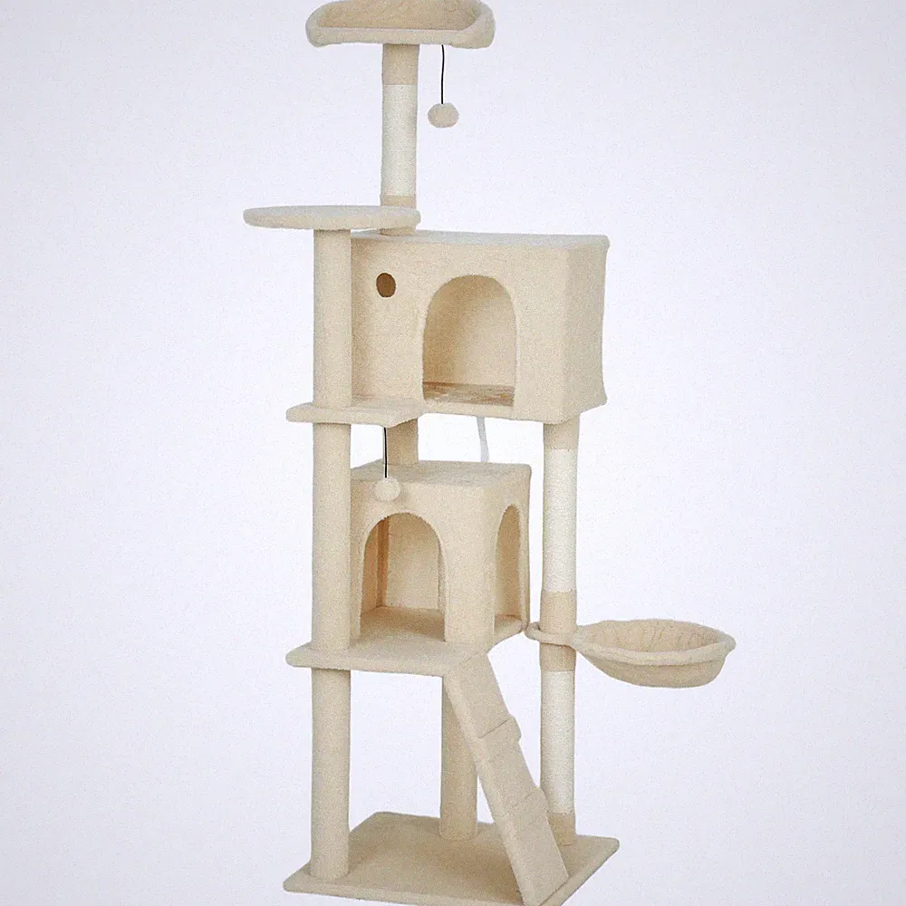 PawHut 160 cm großer Kratzbaum Turm mit Sisal-Kratzbäumen, Eigentumswohnungen, Plüsch
