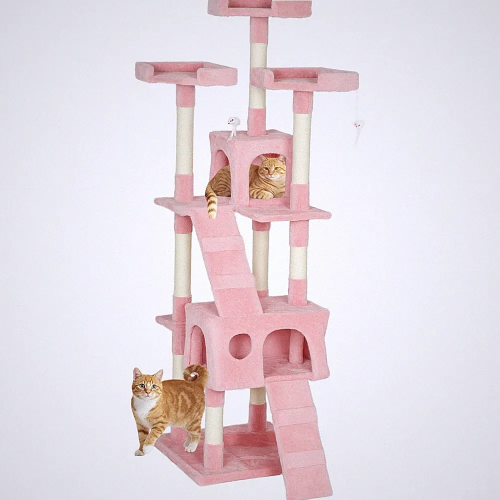 PawHut 173 cm Katzenturm Kratzbaum Activity Center für drinnen rosa