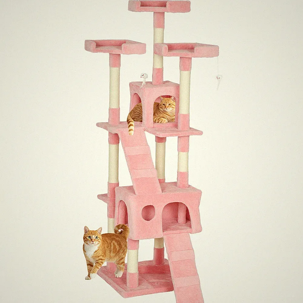 PawHut 173 cm Katzenturm Kratzbaum Activity Center für drinnen rosa