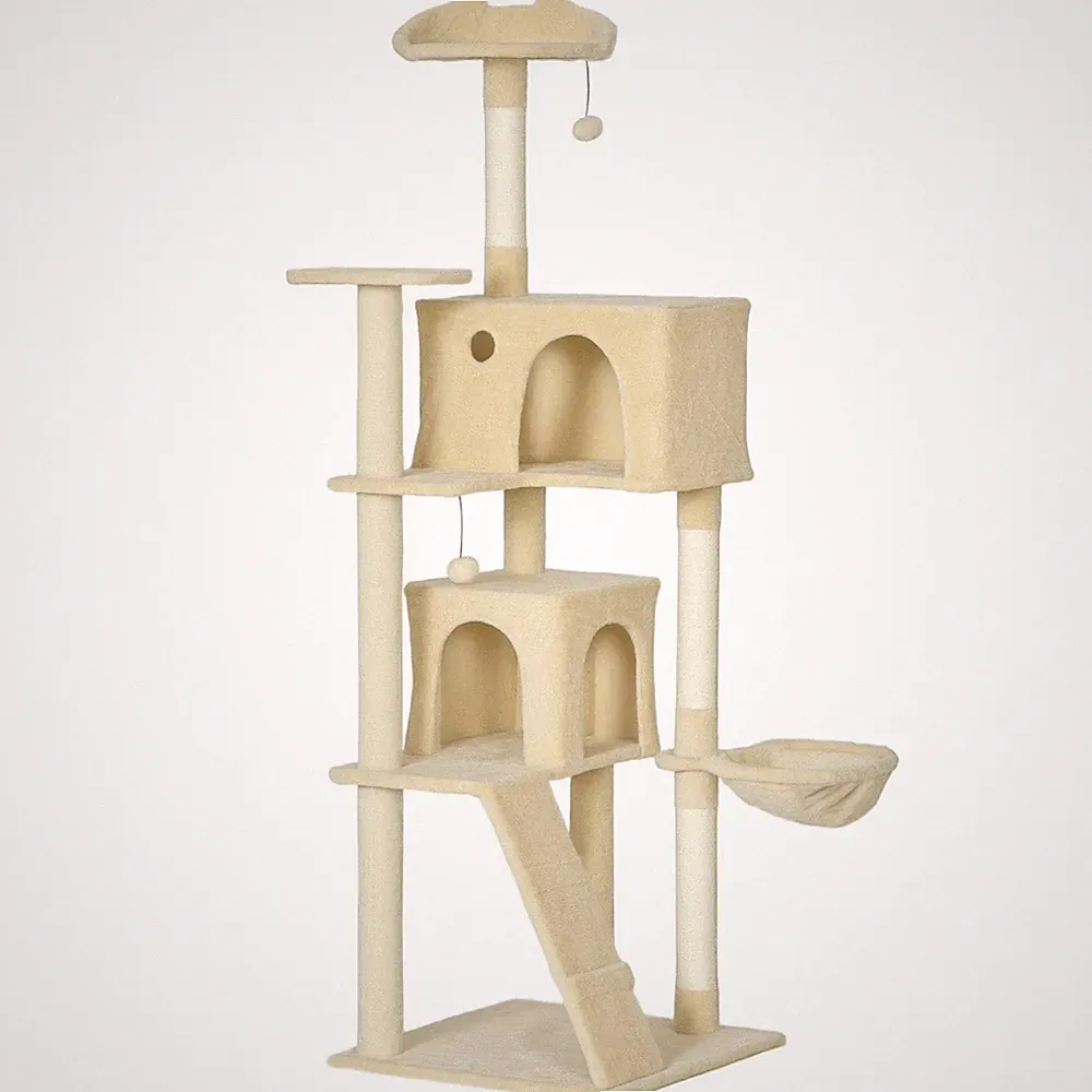 PawHut 180 cm großer Kratzbaumturm mit Sisal-Kratzbäumen, Eigentumswohnungen, Plüsch pro