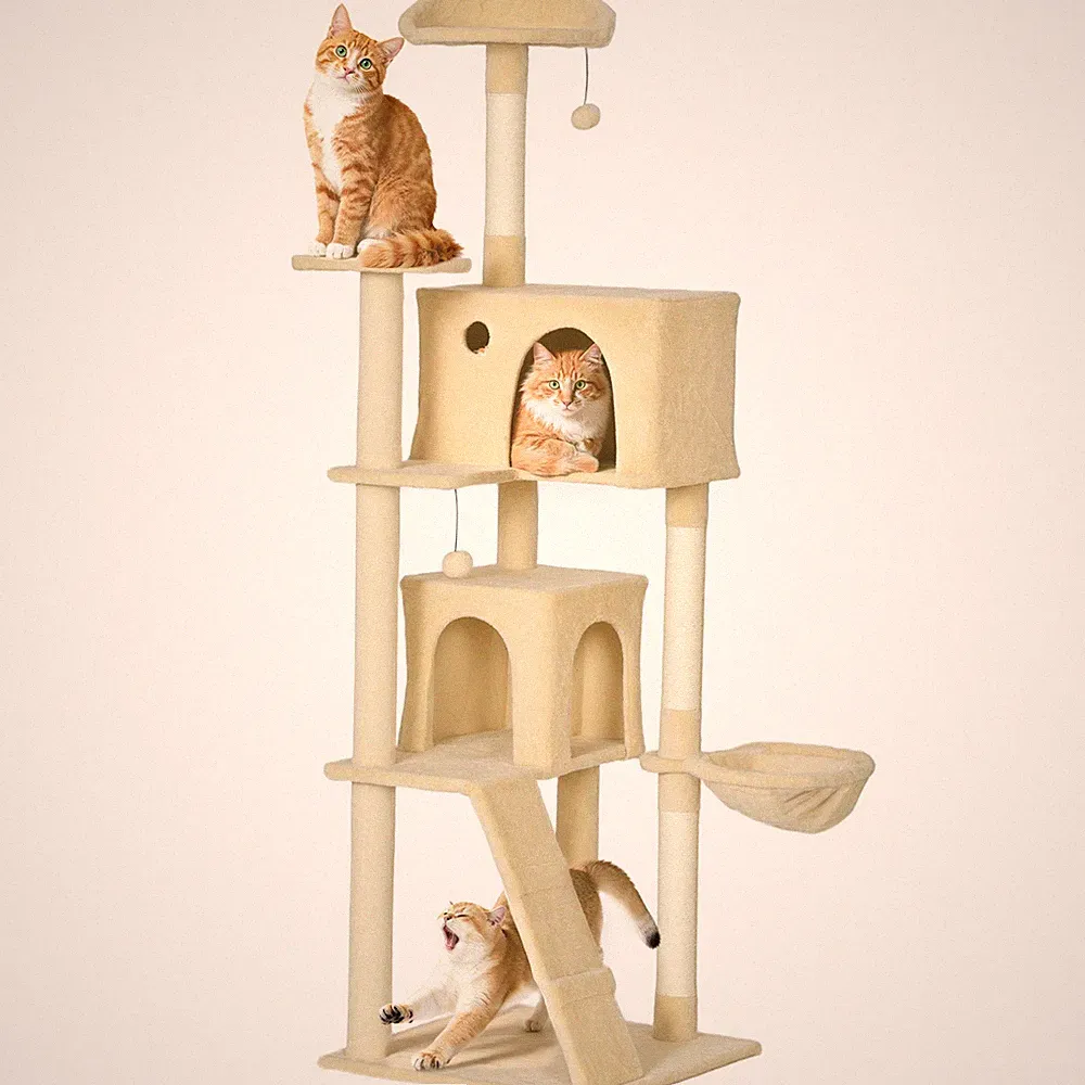 PawHut 180 cm Kratzbaum Turm mit Sisal-Kratzbäumen, Eigentumswohnungen, beige