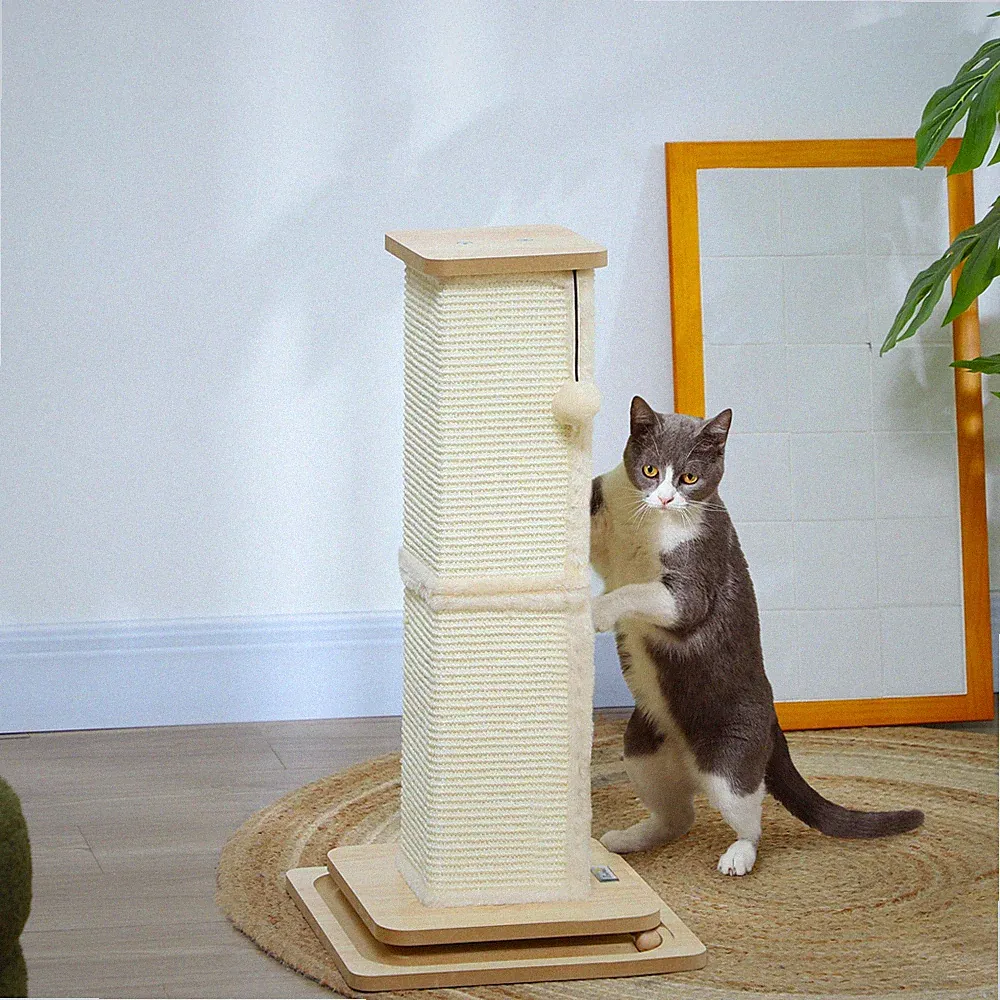 PawHut 3-in-1 Kratzstamm, 67cm Kratzsäule, Sisal-Katzenkratzbaum mit Spielball