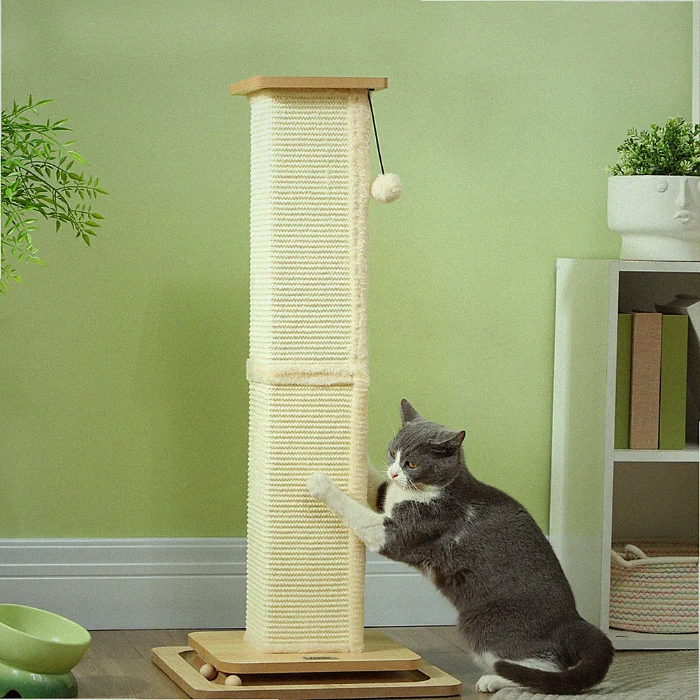 PawHut 3-in-1 Kratzstamm, 87cm Kratzsäule, Katzenkratzbaum mit Spielball Sisal