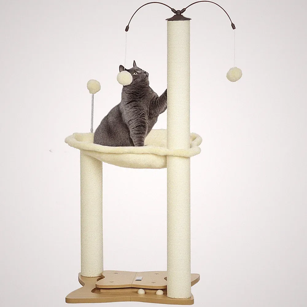 PawHut 90 cm Kratzbaum Turm mit Bett, Spielball, Kratzbaum, beige