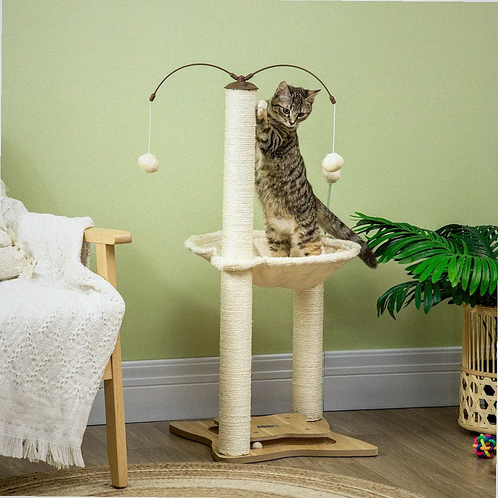 PawHut 90cm Kratzbaum Turm mit Bett, Spielball, Kratzbaum, generalüberholt