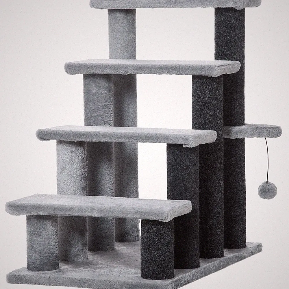 PawHut Haustiertreppe mit 4-stufiger Treppe, Kratzbäume, Plattformen, Spielball