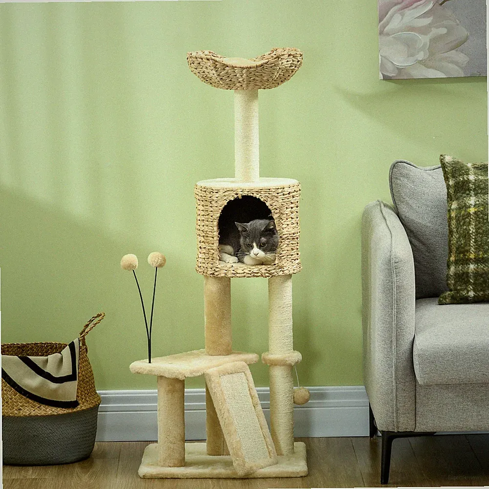 PawHut Katzen Kratzbaum 116 cm Katzenbaum mit Katzenhöhle, Katzenbett, Beige