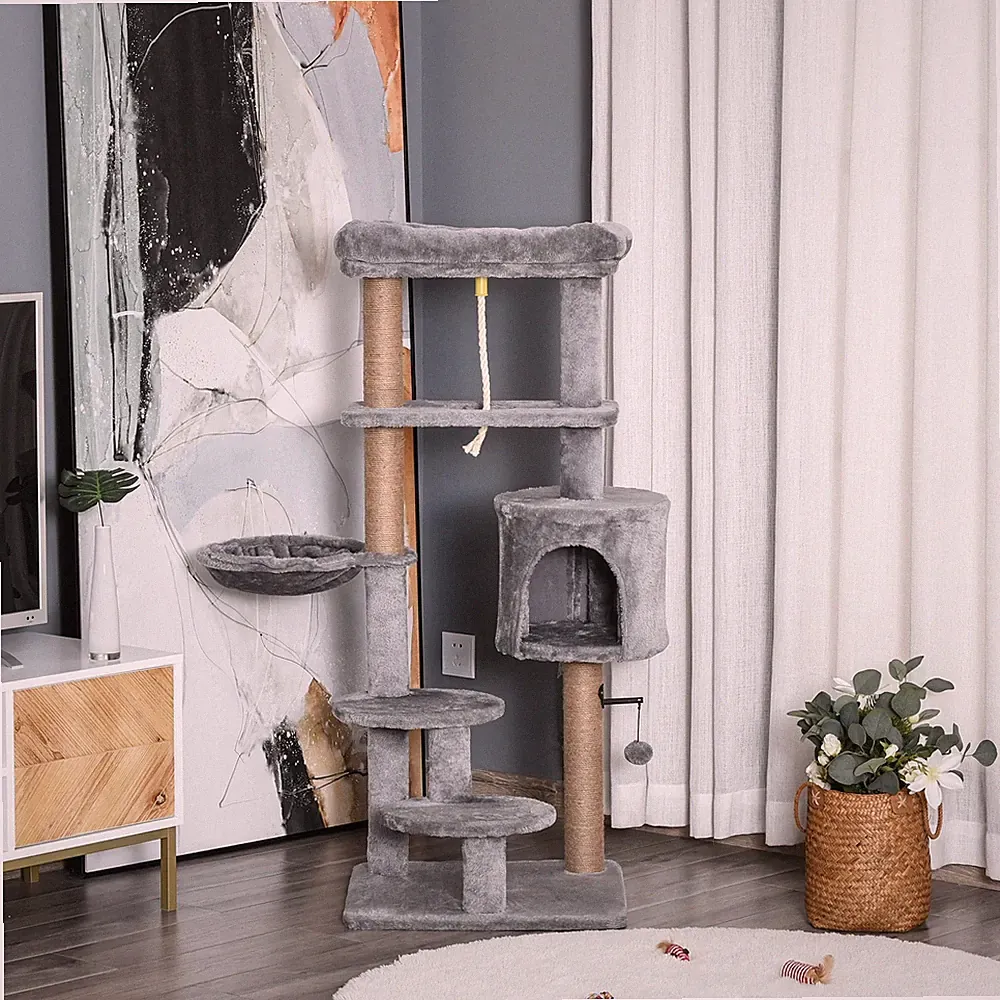 PawHut Katzen Kratzbaum 120 cm Katzenbaum mit Korb, Katzenhöhle, Spielball