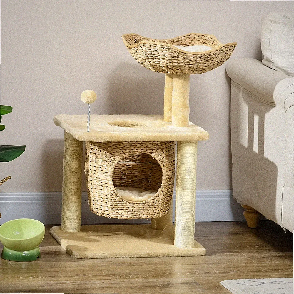 PawHut Katzen Kratzbaum Klein, 74 cm Katzenbaum mit Katzenhöhle, Spielball, Bett